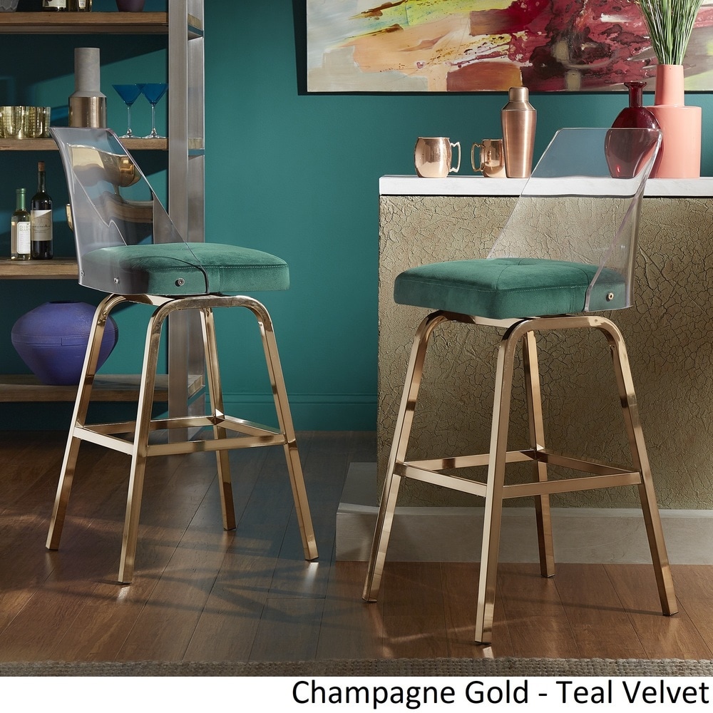 Lennox Velvet Bar Height Swivel Stools (Set of 2) by iNSPIRE Q Bold