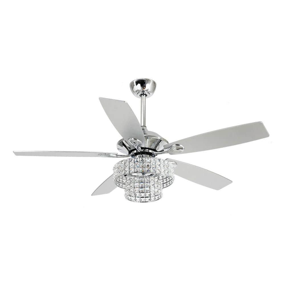 Parrot Uncle Howell 52 in Indoor Downrod Mount Crystal Chrome Ceiling Fan Chandelier with Light Kit and Remote Control