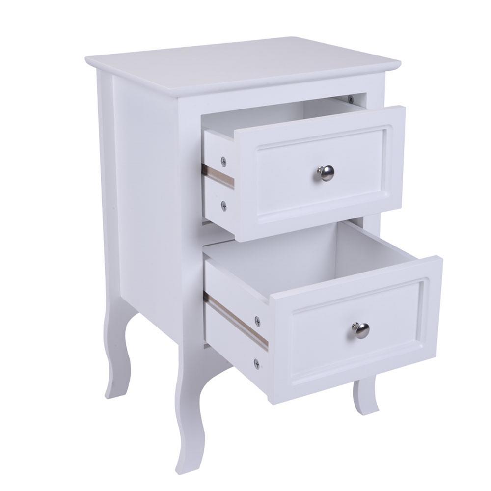 Set of 2 Country Style Bedside Tables Cabinet 2 Drawer Night Stand Storage Furniture Shelf White