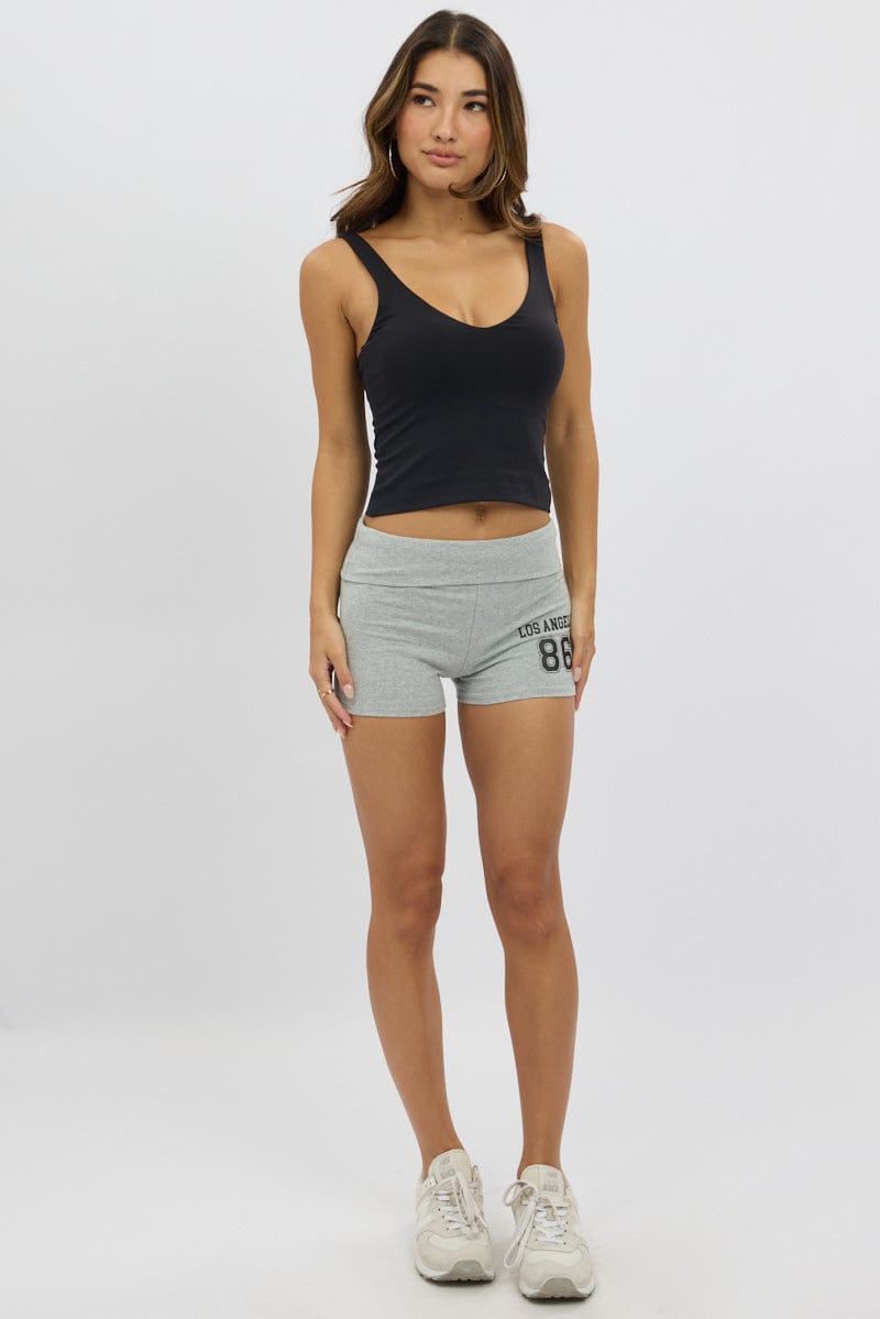 Grey Folded Waist Biker Shorts