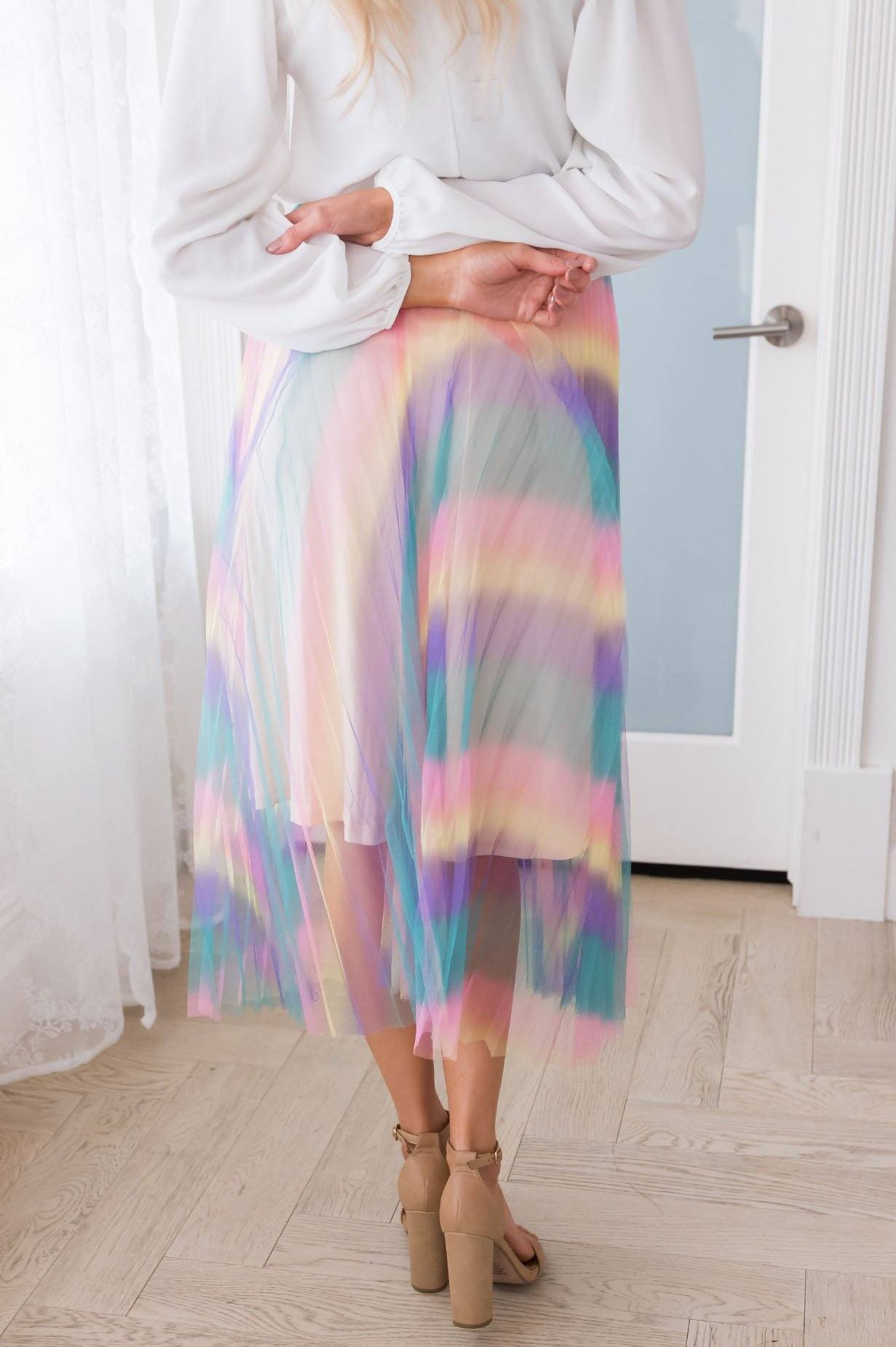 Vibrant Rainbow Modest Tulle Skirt