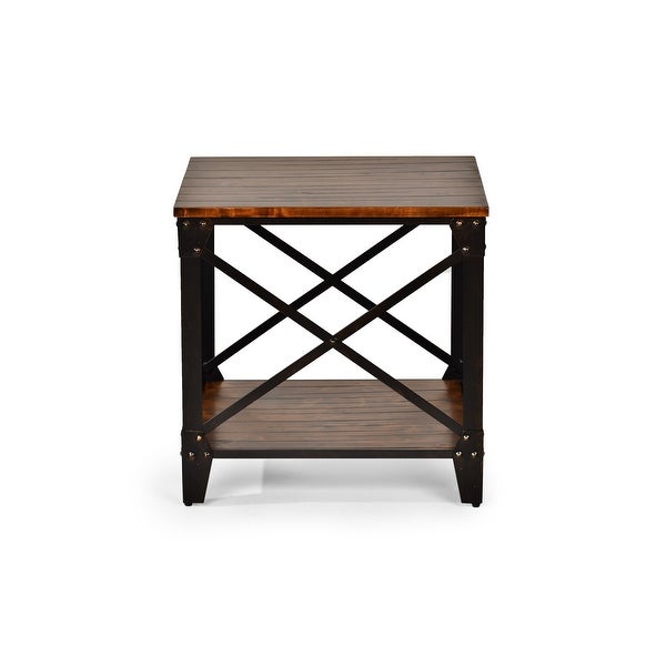 Carbon Loft Fischer Solid Wood and Iron Rustic Square End Table