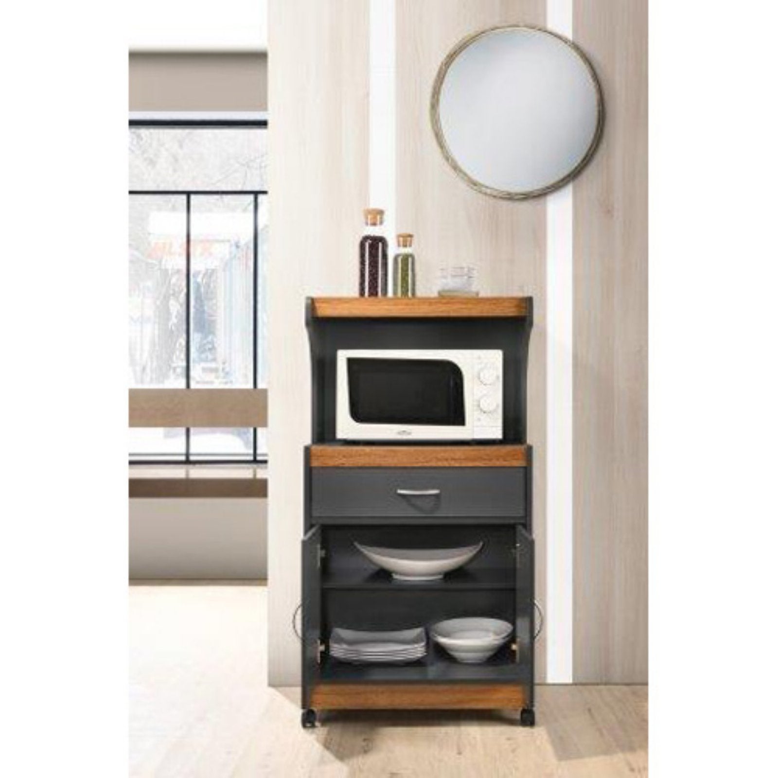 Hodedah Imports HIK72 Microwave Kitchen Cart