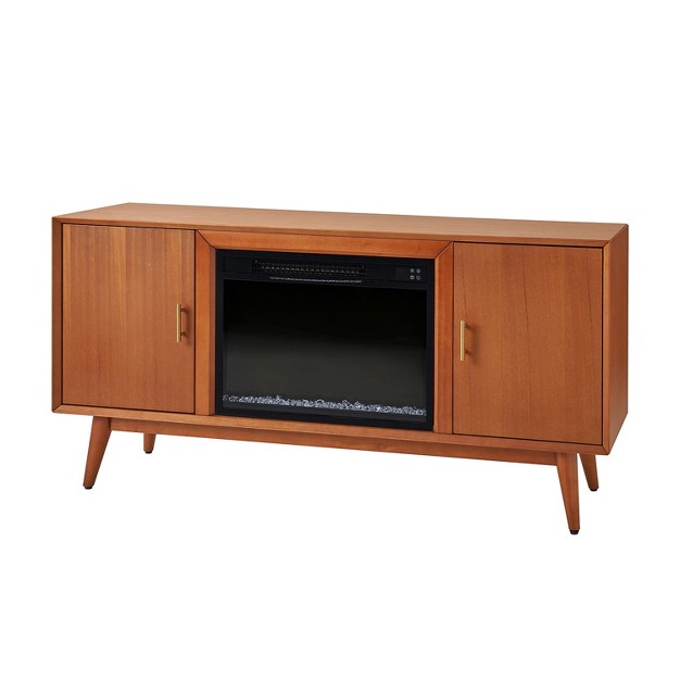 Jessie 58 In Mid century Style Tv Stand With Electric Fireplace artful Living Design walnut