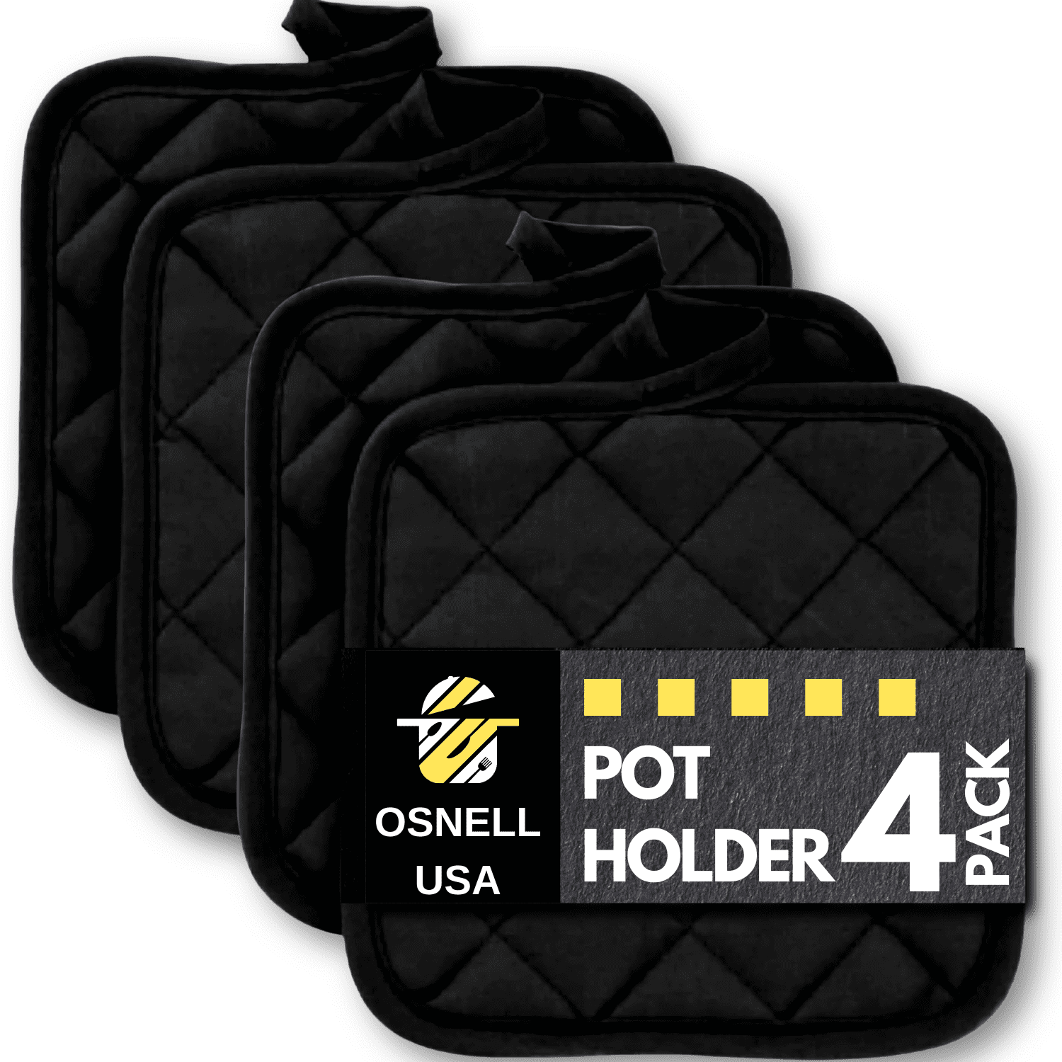 Pot Holders for Kitchen - Pack of four (4) units - Black - 7 Inches