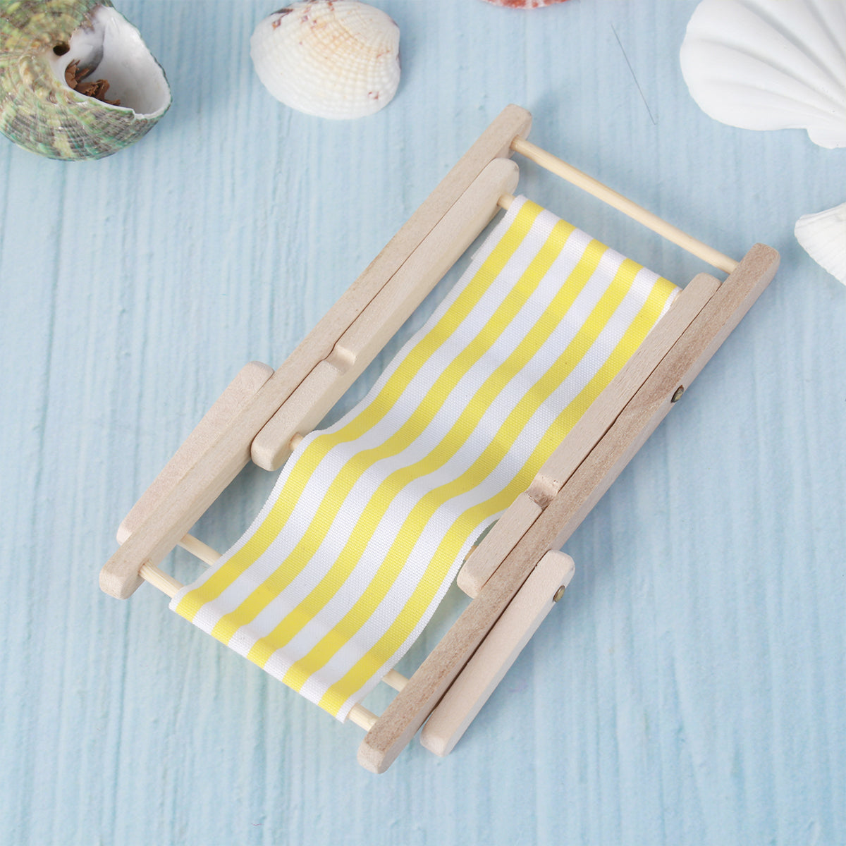 1Pc Beach Chair Model Mini Outdoor Ornament Stripe Recliner Miniature Play House Accessory for DIY (Yellow)