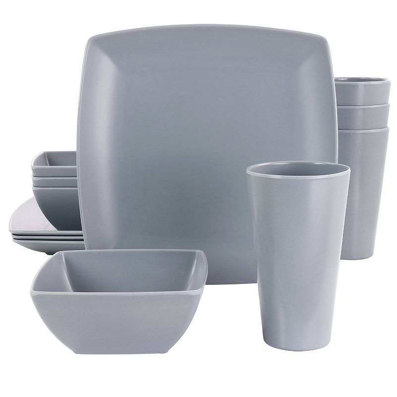 Gibson Home 12 Piece Grayson Melamine Square Dinnerware Set