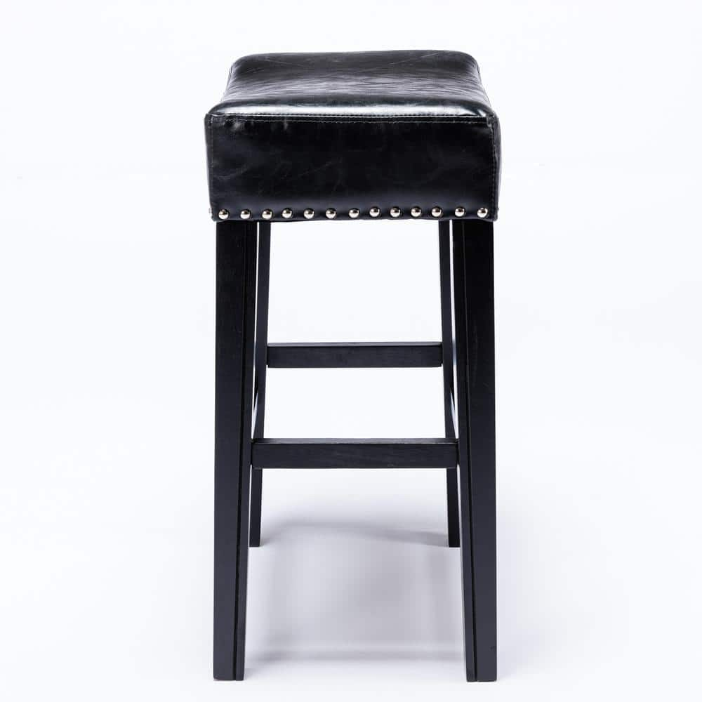 Counter Height 26 in. Black PU Bar Stools for Kitchen Backless Stools Farmhouse Island Chairs Set of 2 B712-STOOL-BLAC