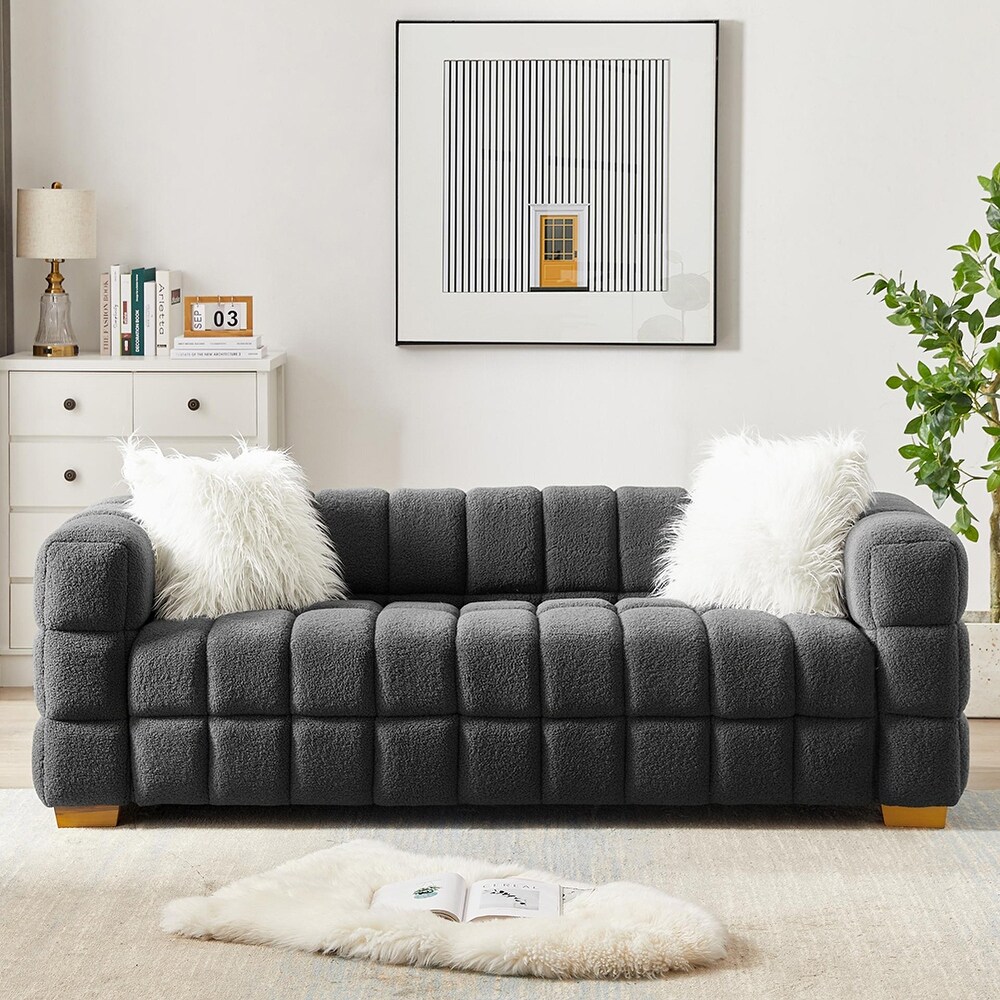 Teddy Velvet Upholstered Rectangular Sofa with Solid Wood Feet