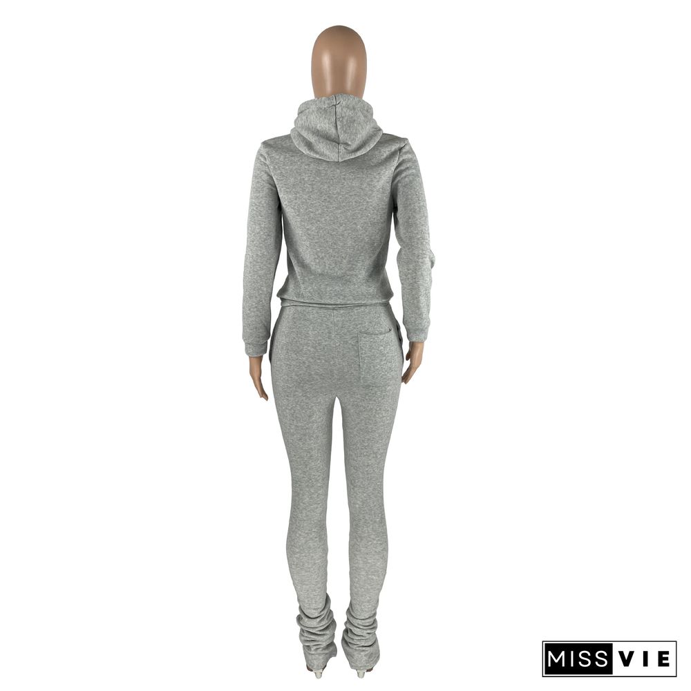 Hooded Sweatshirt Drawstring Stacked Pants Set