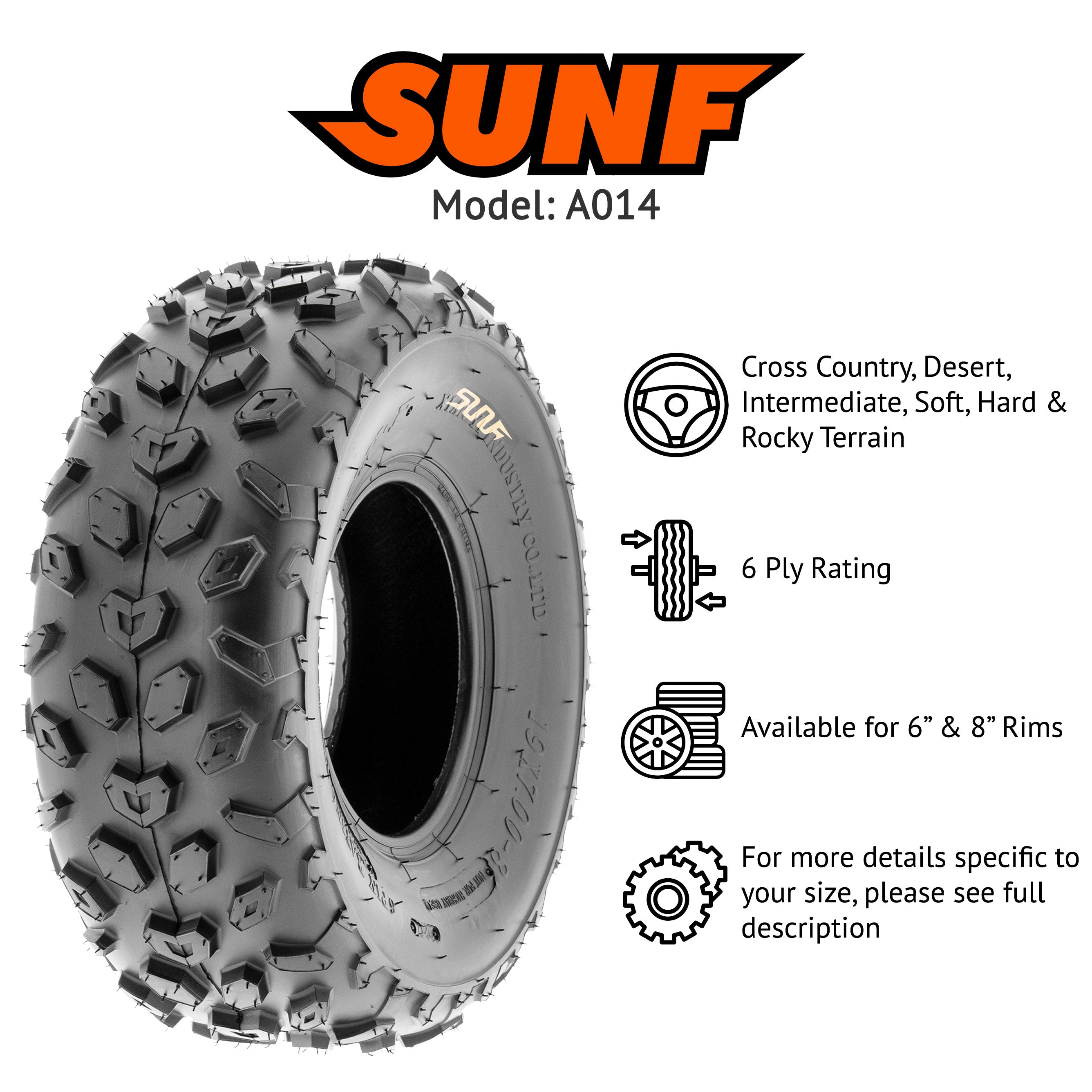 SunF All Trail ATV UTV Tires 19x7-8 6 PR A014 (Single)