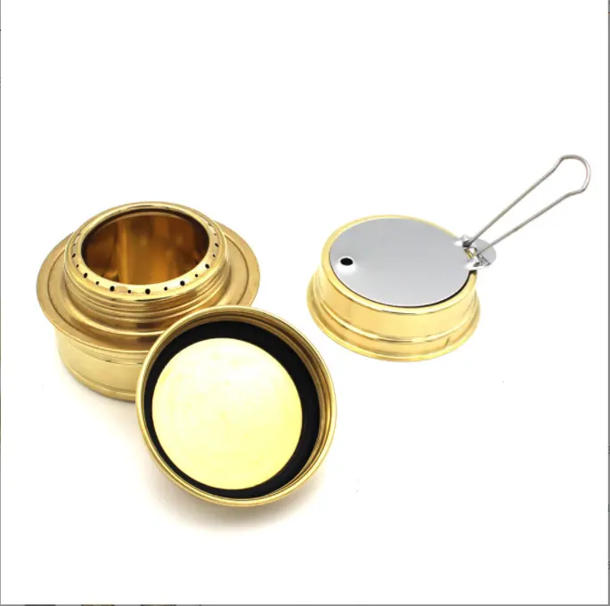 Safe Mini Outdoor Camping Alcohol Stove for Backpacking Lightweight Brass Spirit Burner with Aluminium Stand