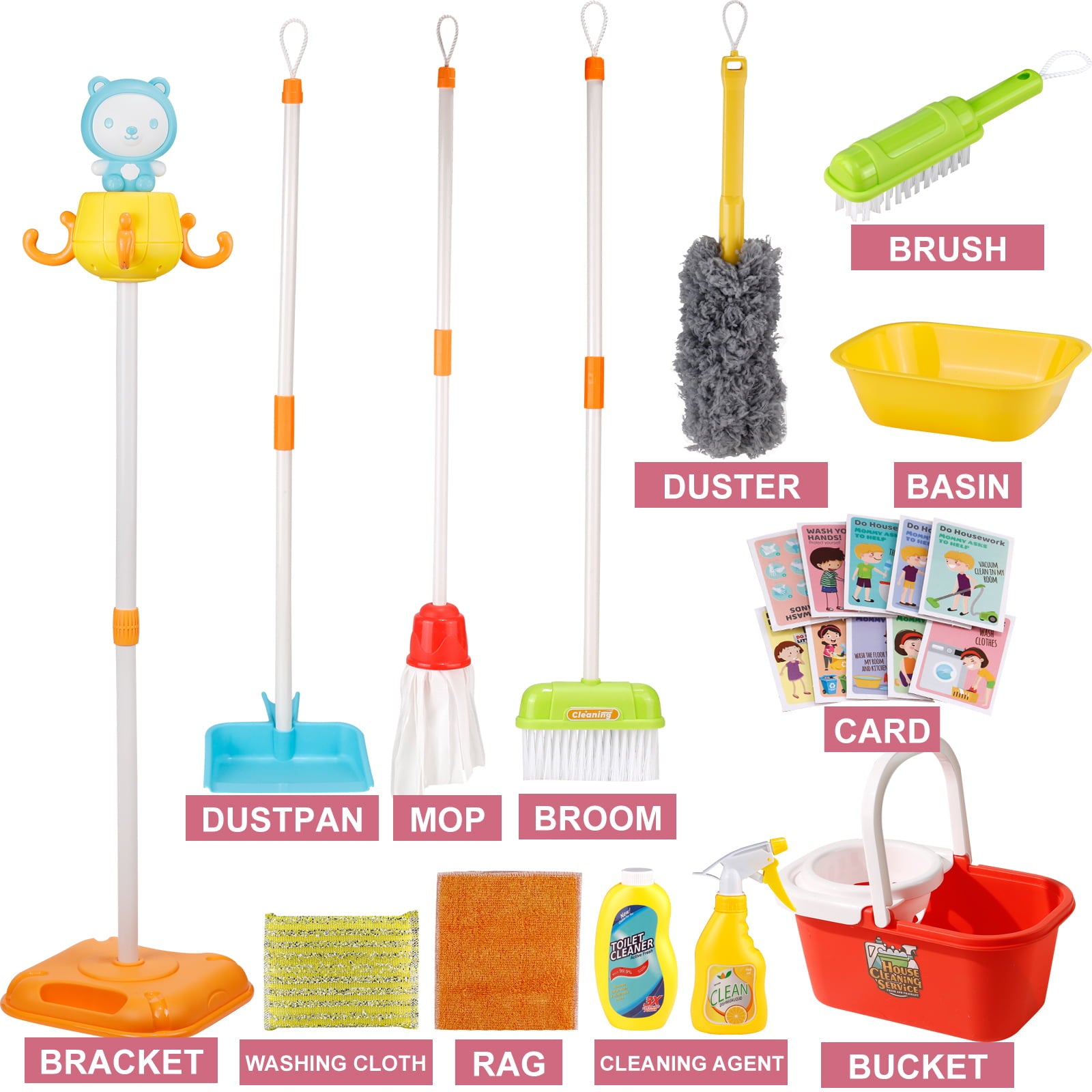 NETNEW Kids Cleaning Set Pretend Play Toys for girls 3-6 years 22 Piece for Toddlers Broom Set Household Cleaning Tools Housekeeping Toys Girl and Boys Kitchen Toys