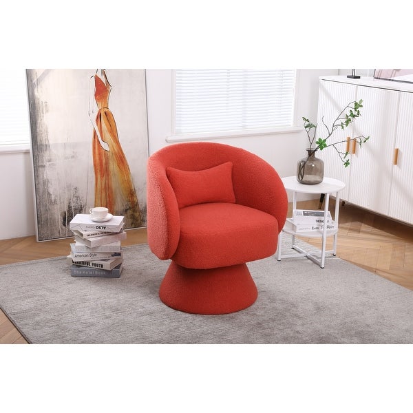 Modern Accent Chair Swivel Armchair， Round Fabric Barrel Chairs Single Sofa Lounge Chair with Small Pillow for Living Room