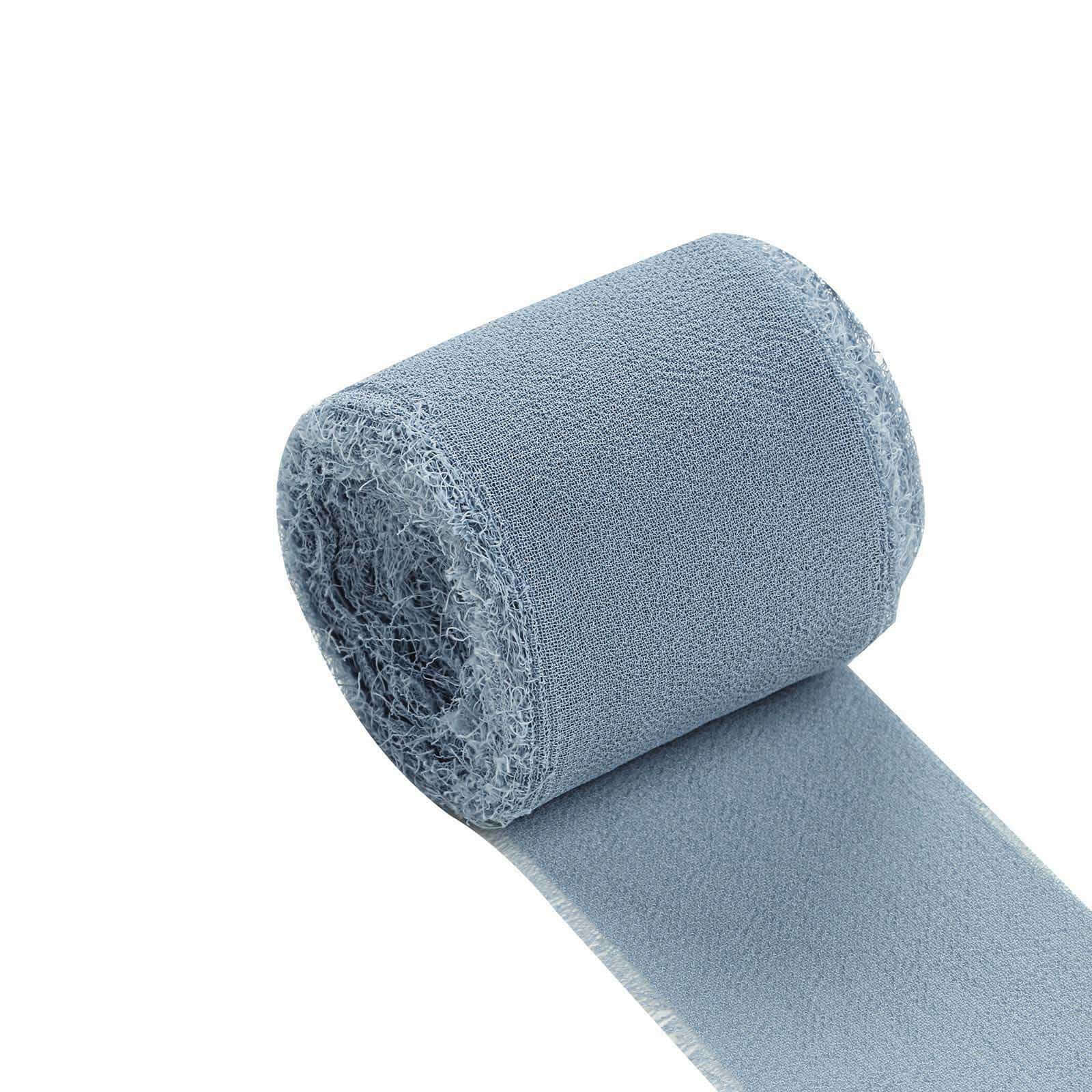 2 Pack Dusty Blue Silk-Like Chiffon Linen Ribbon Roll For Bouquets, Wedding Invitations Gift Wrapping 6yd