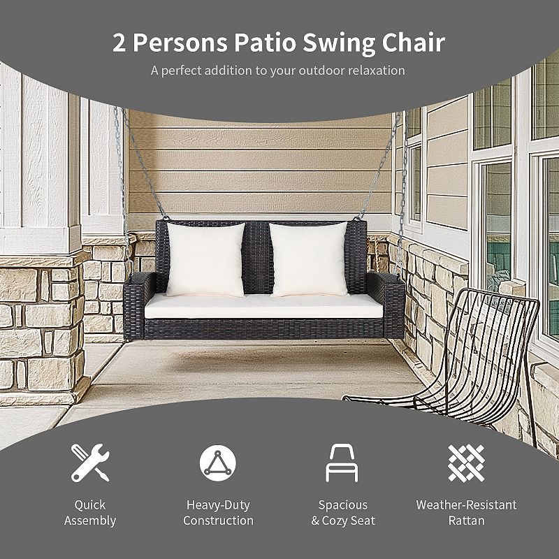 2-Person Patio Rattan Porch Swing with Cushions