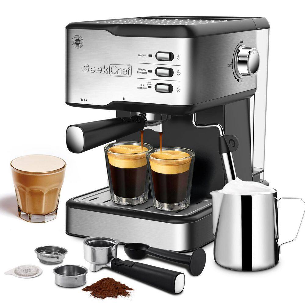 Edendirect 2-Cup Black 20 Bar Professional Compact Espresso Machine with Milk Frother Steam Wand Thermal Fast Heating System GBK-F20D