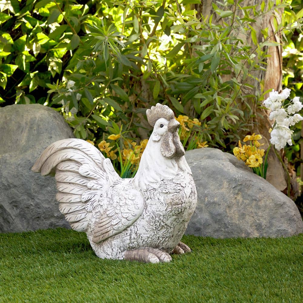 Alpine Corporation 14 in. H Indoor/Outdoor Sitting Rooster Decorative Garden Statue, White QWR1068