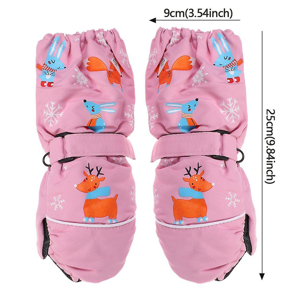 Winter Print Cartoon Non-slip Deer Rabbit Waterproof Long-sleeved Mittens Windproof Thick Warm Children Ski Gloves