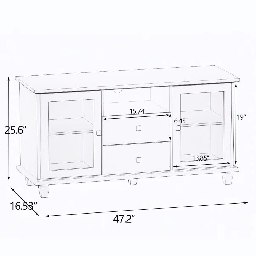 White 3 Layers Side Cabinet TV Stand 2 Glass Door 2 Drawer Storage