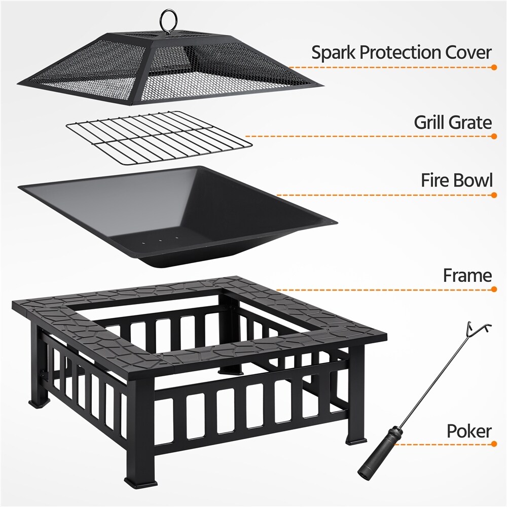 Yaheetech 34in Fire Pit Table Outdoor Patio Fire Pits Square Steel Stove with Mesh Screen and Cover