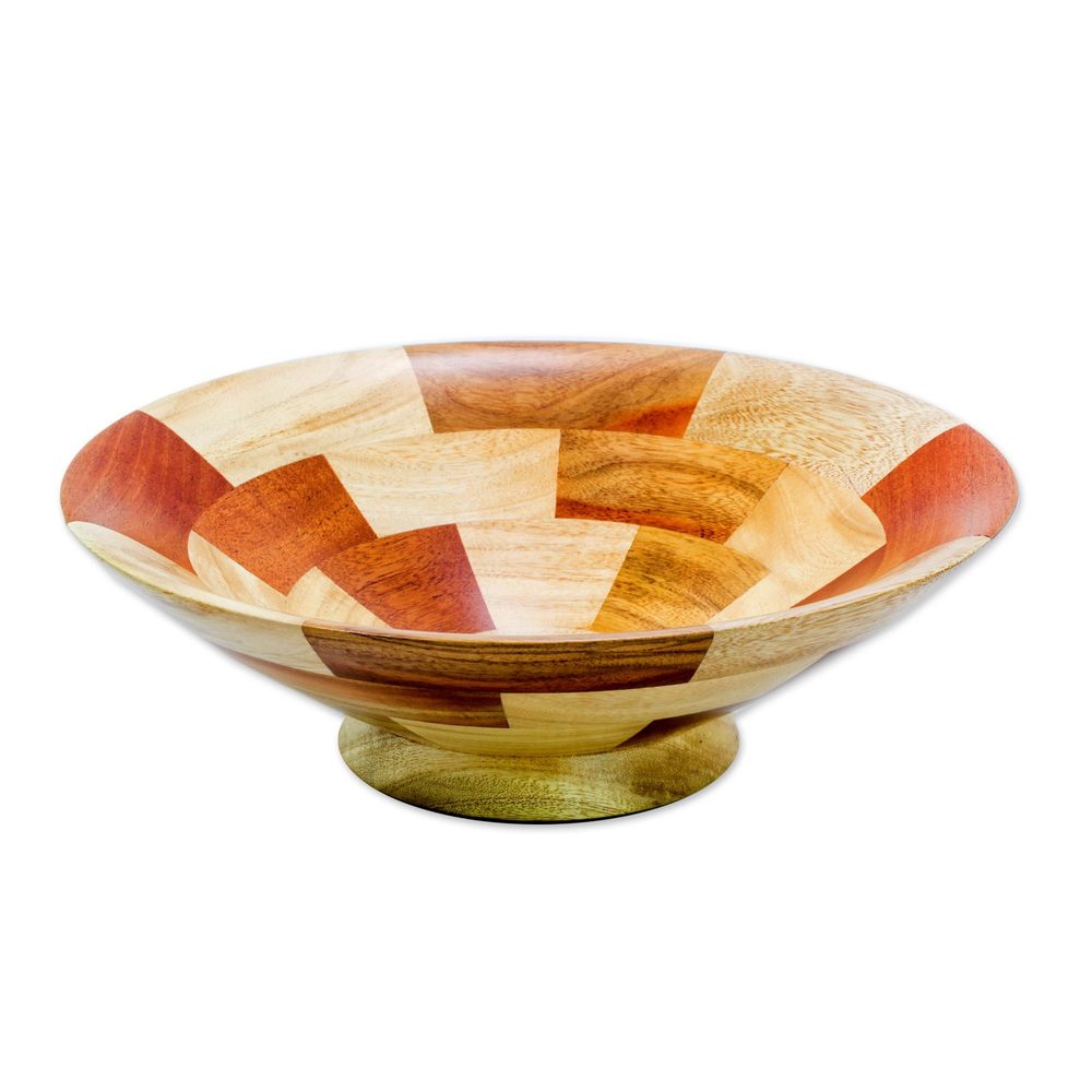 Mahogany and Teakwood Fruit Bowl  'Tikal Stairway' (Guatemala)   11.0 In. X 11.0 In. X 3.1 In.