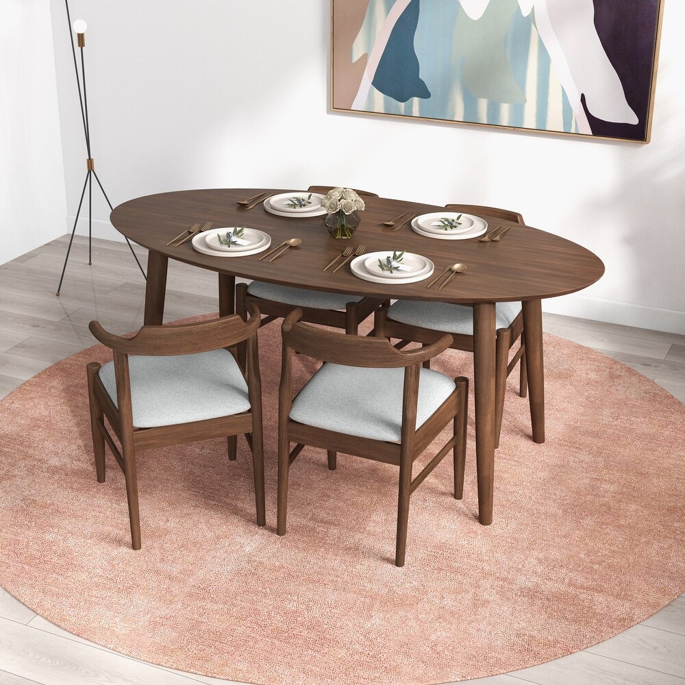 Rexus Modern Solid Wood Oval Dining Table and Chair Set Dining Room Furniture Set