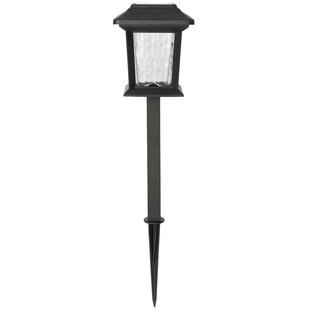 Hampton Bay Solar 15 Lumens Black Outdoor Integrated LED Path Light with Hammered Glass (4-Pack) WeatherWaterRust Resistant 93190