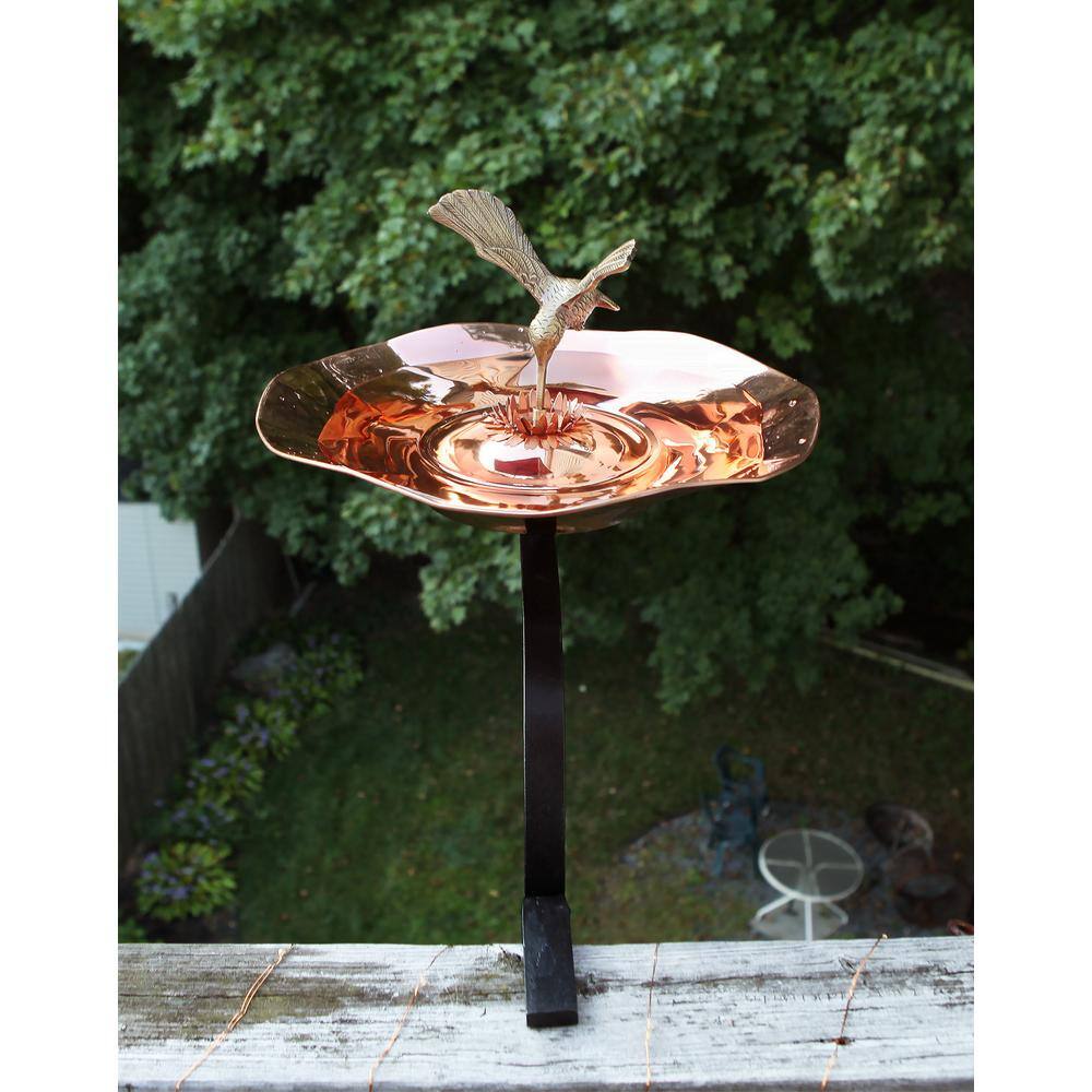 Achla Designs 13.25 in. Dia Copper Plated Hummingbird Birdbath Bowl with Rail Mount Bracket HBBB-01-RM