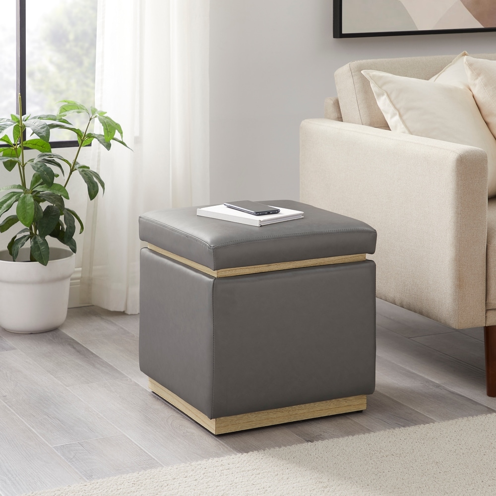 Rue Faux Leather Square Storage Ottoman