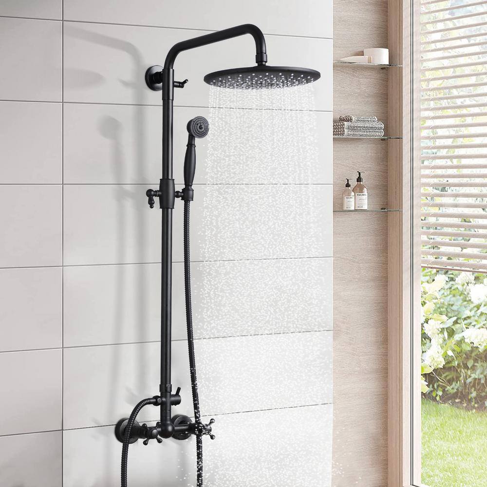 Tahanbath 3-Spray Luxury Bathroom Shower Set Shower Head 2.5 GPM Wall Mounted Ceramic Style Shower System in Matte Black X-W1219-W1219106070