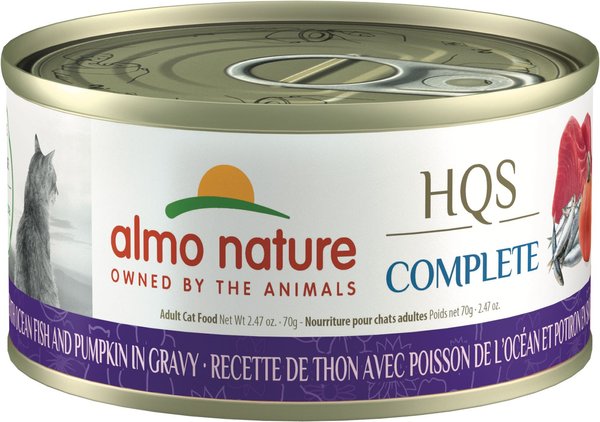 Almo Nature HQS Complete Tuna Recipe with Ocean Fish and Pumpkin in Gravy Cat Wet Food， 2.47-oz can， case of 12