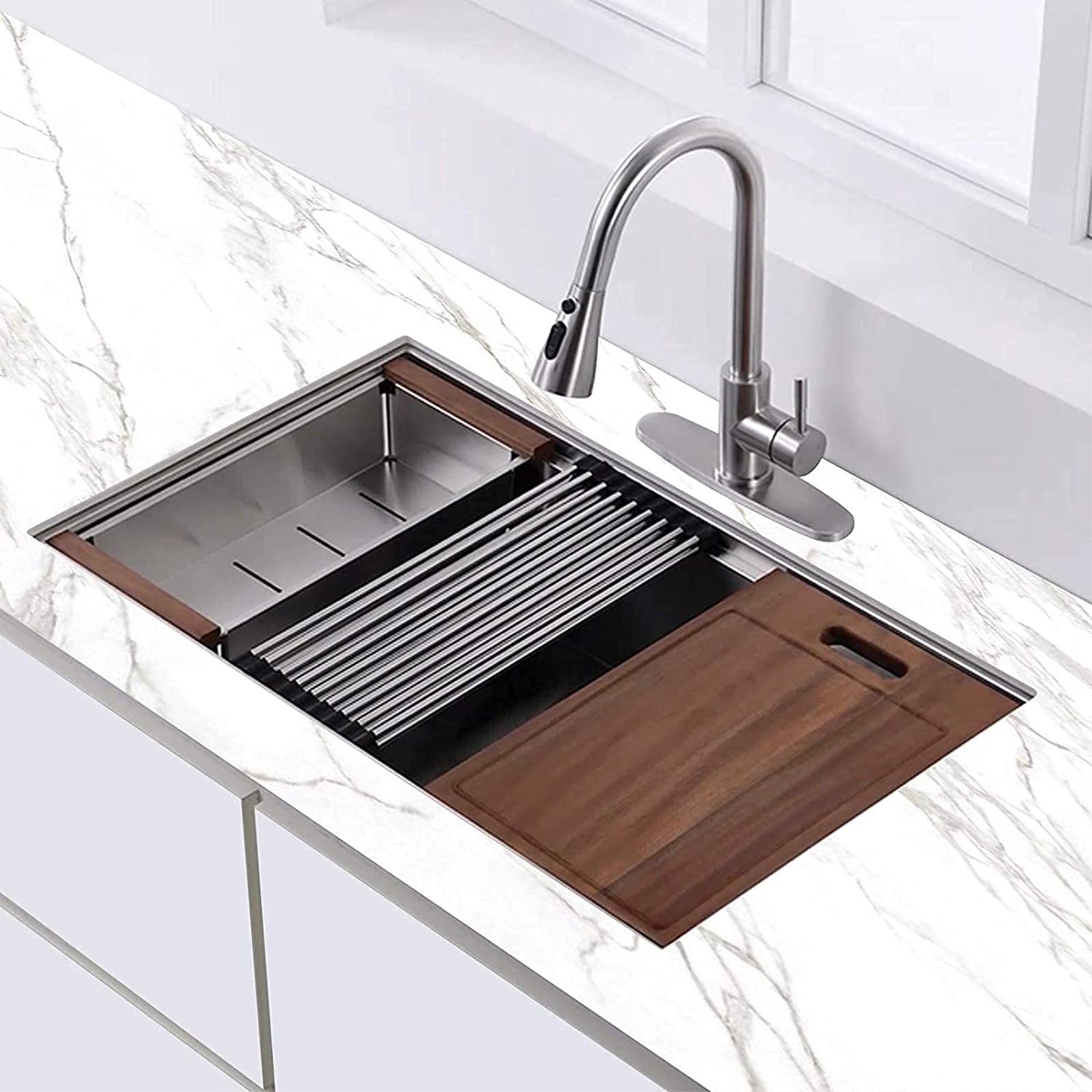 HausinLuck 30  Stainless Steel Workstation Kitchen Sink, Undermount, Brushed