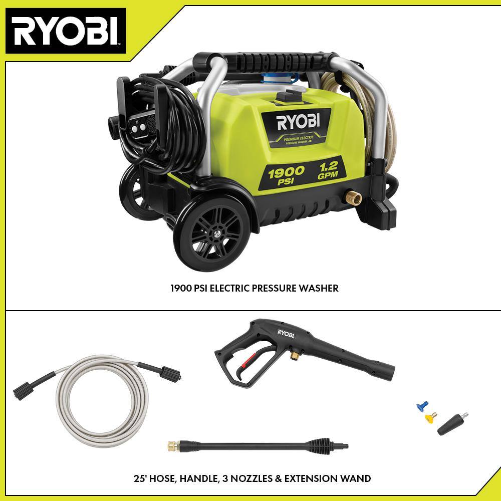 RYOBI 1900 PSI 1.2 GPM Cold Water Wheeled Corded Electric Pressure Washer RY1419MT