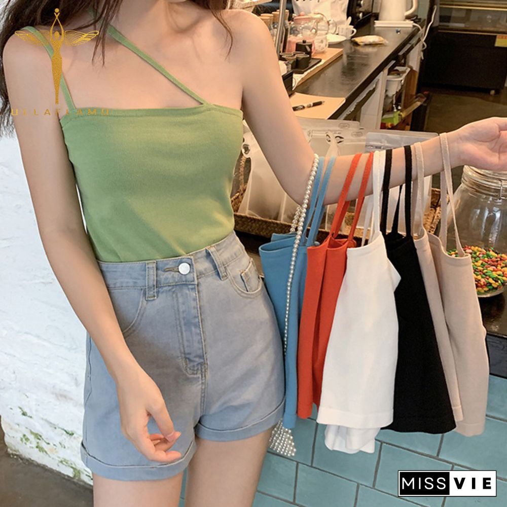 Summer Camisole Women's Double Strap Tank Vest Tops Skinny Elastic Orange Crop Tanks Summer Bottom Green Camis Top Vest Femme