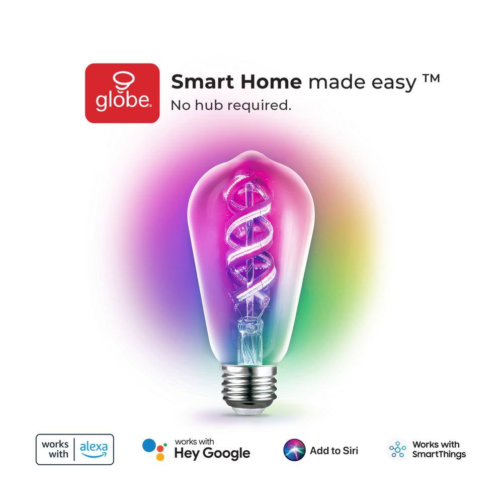 Globe Electric 7-Watt (60-Watt Equivalent) ST19 Shape E26 Base Wi-Fi Smart LED Light Bulb Multi-Color Changing RGB Tunable White 91000193