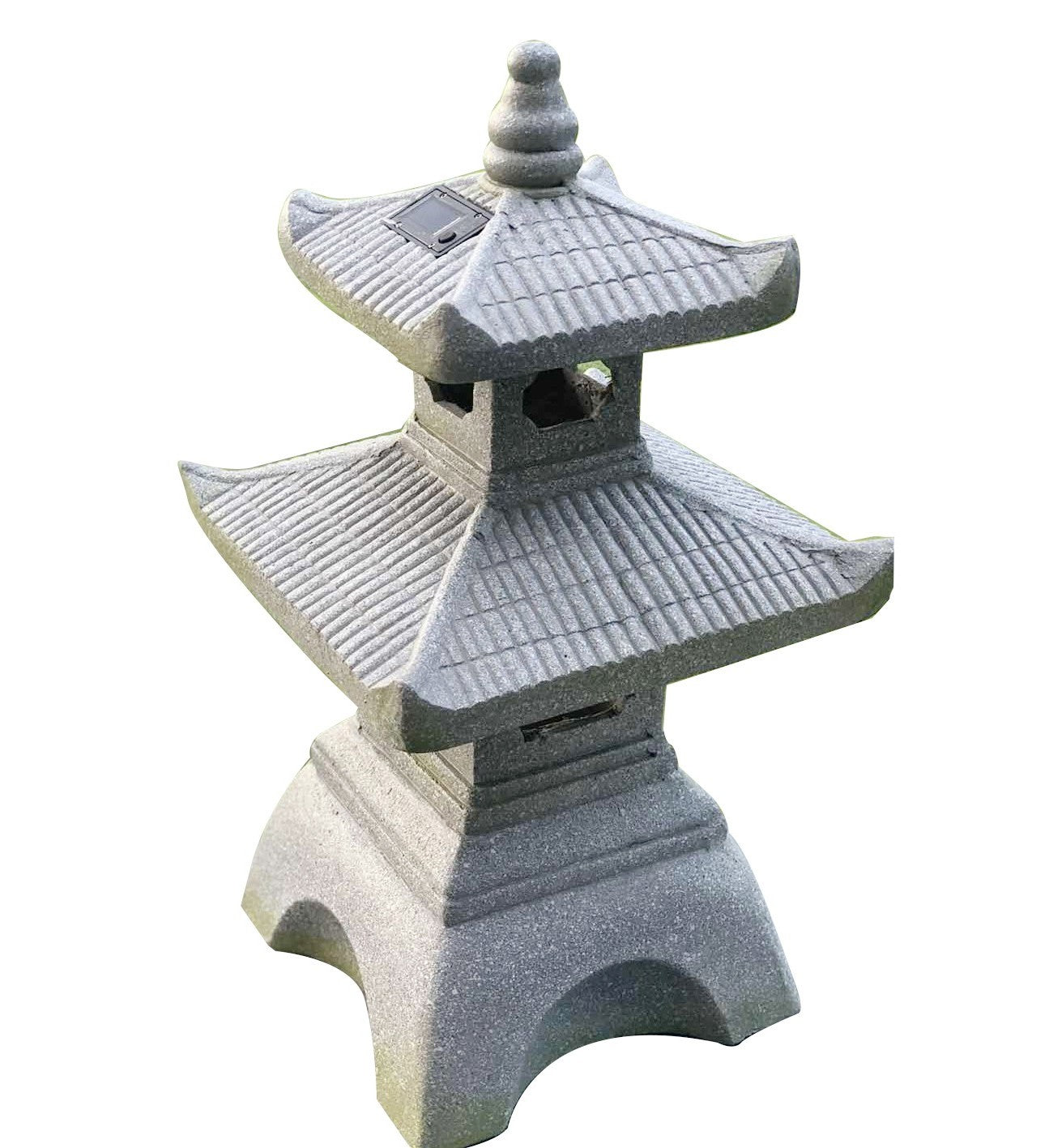 HomeRoots 473207 26 in. Dark Gray Pagoda Solar Light Lantern Outdoor Statue& Black