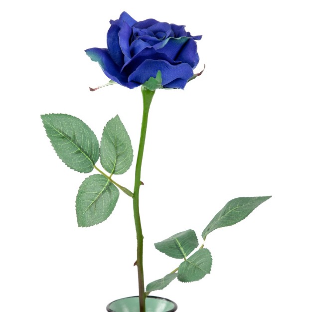 Blue Blooming Rose Artificial Silk Floral Pick