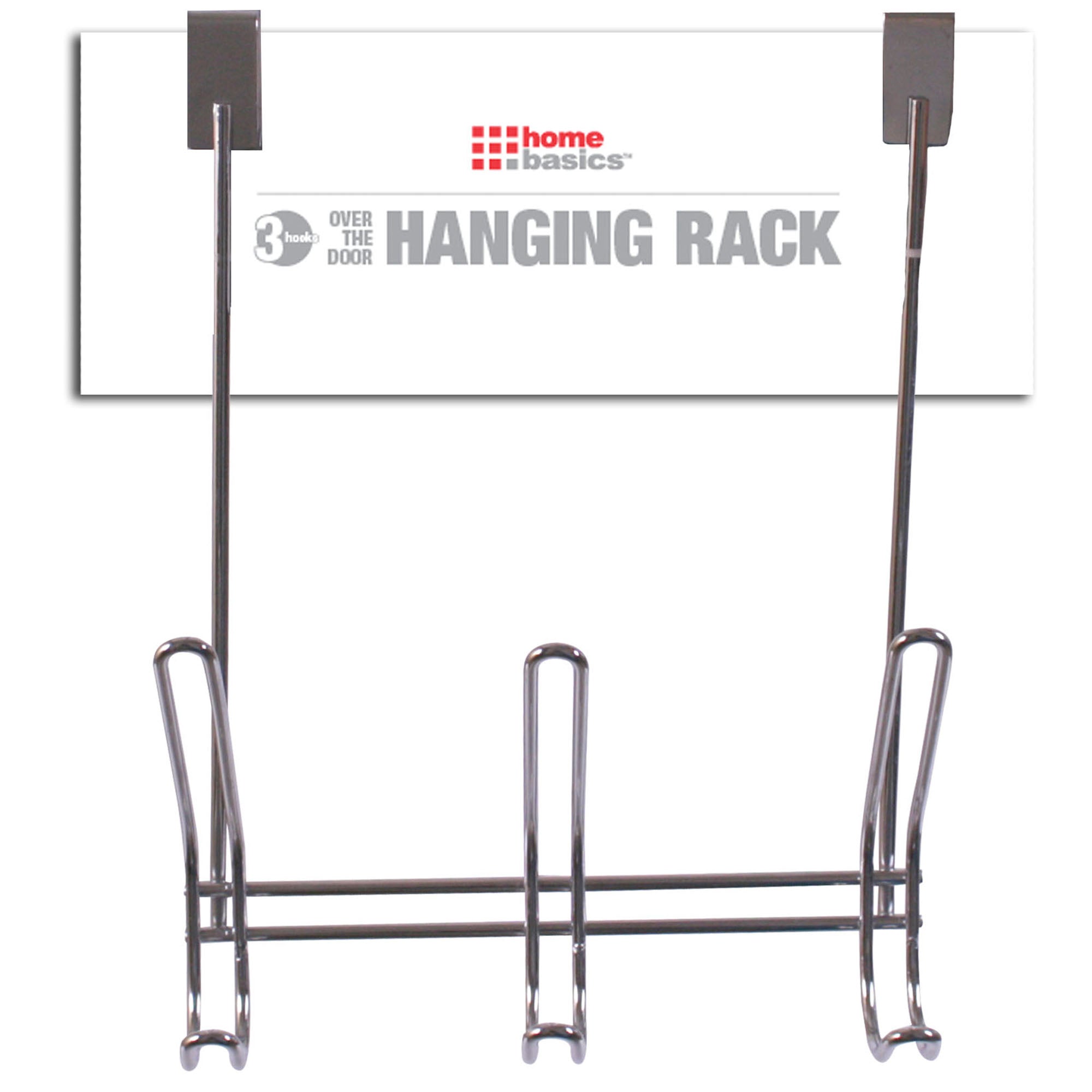 Home Basics 3 Dual Hook Over the Door Steel Organizing Rack, Chrome