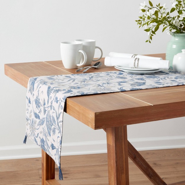 Cotton Floral Table Runner Blue