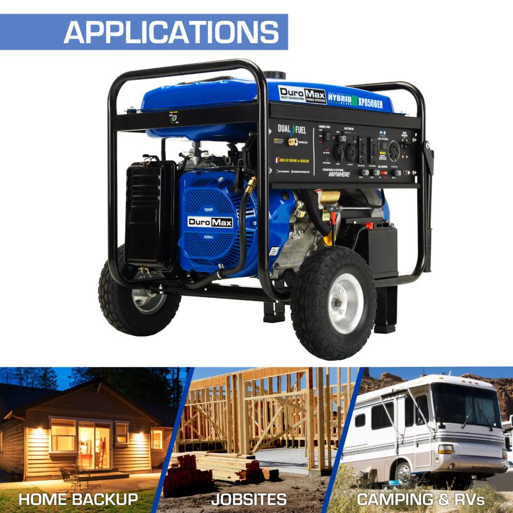 DuroMax 8，500 Watt 16hp Dual Fuel Portable Generator with Electric Start ;