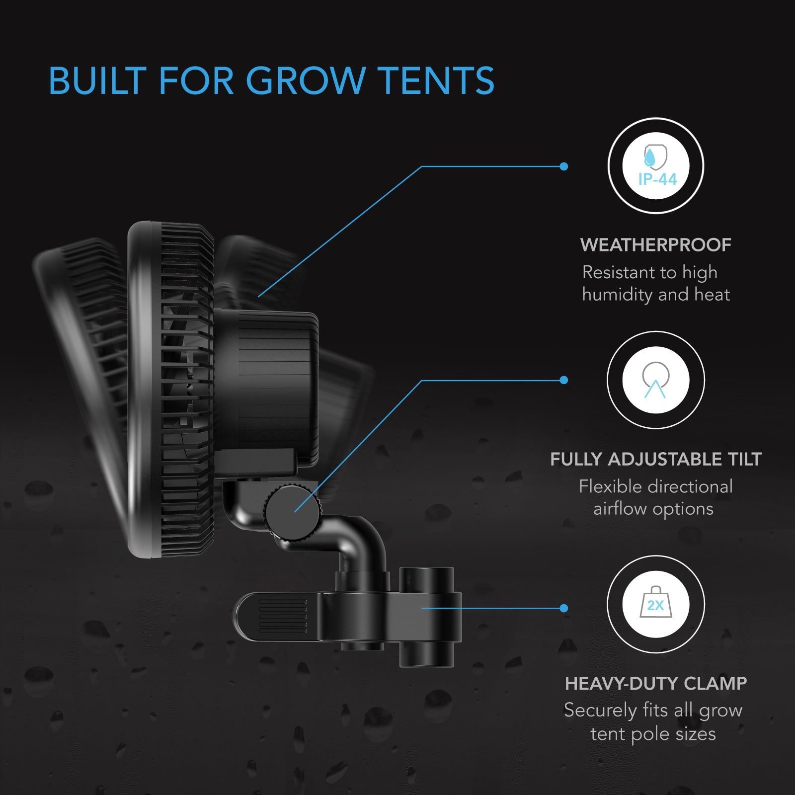 AC Infinity CLOUDRAY A6， Grow Tent Clip Fan 6” with 10-Speeds， EC-Motor， Weatherproof IP-44， Manual Swivel， Quiet Hydroponics Circulation Cooling