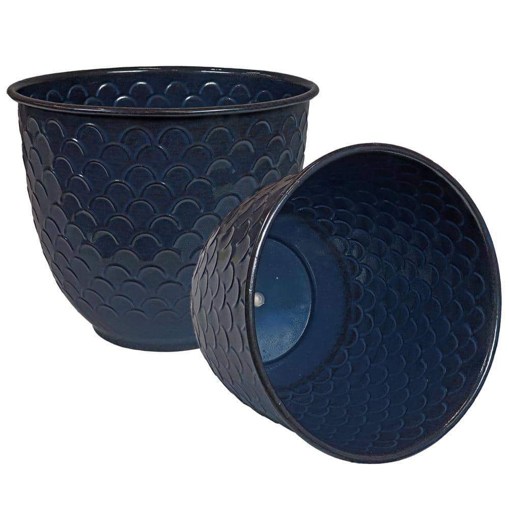 Sunnydaze Dinah Metal Outdoor Planter - Navy Molten Glaze - (Set of 2) DRV-2812