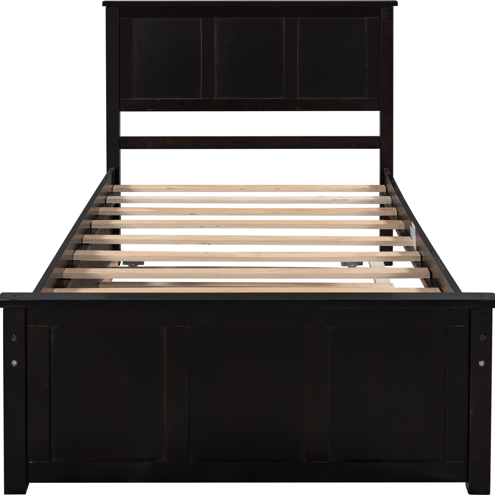 Euroco Wood Twin Platform Bed with Headboard & Trundle for Child, Espresso