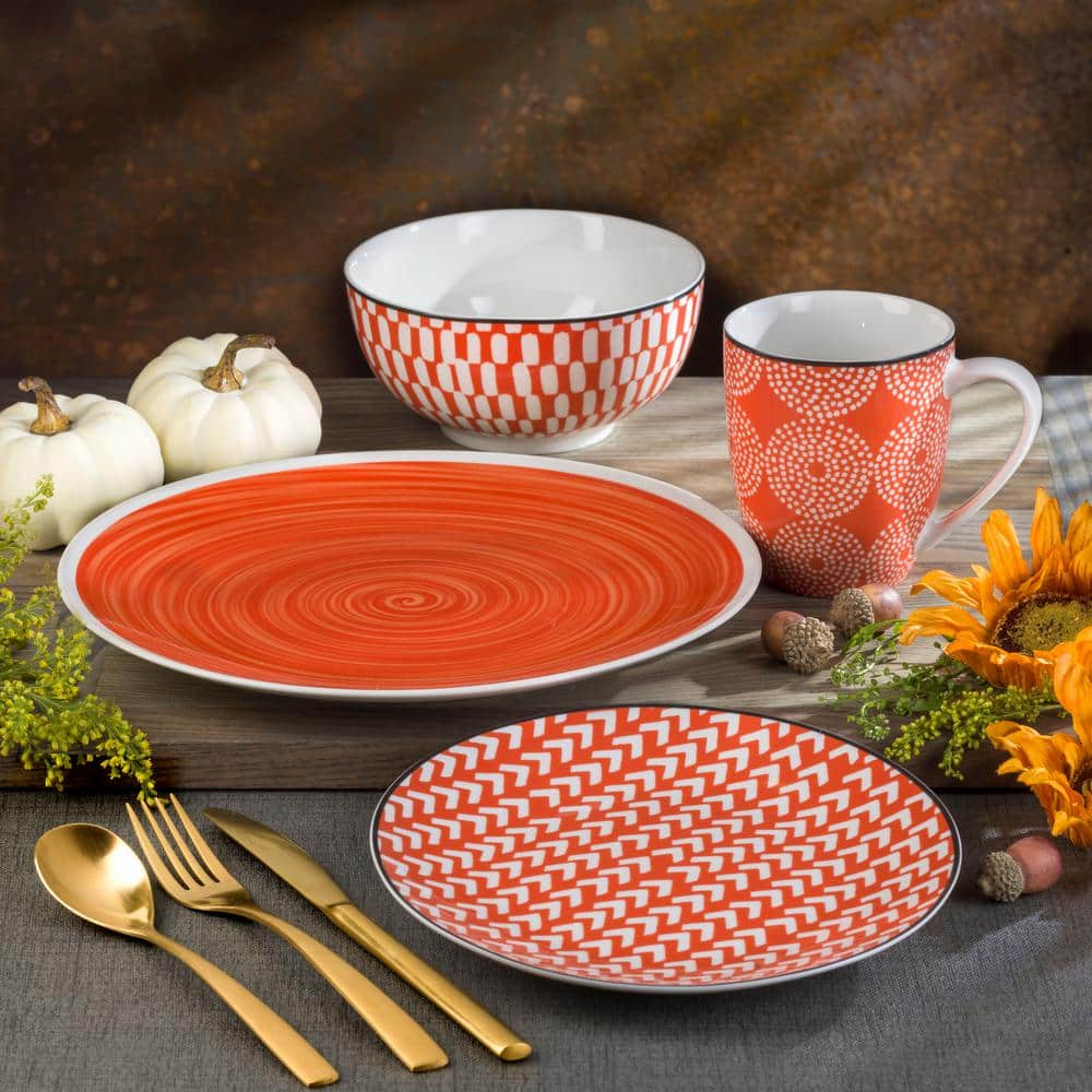 Euro Ceramica Simpatico 16-Piece Orange Stoneware Dinnerware Set (Service for 4) SPT-86-3101-OR