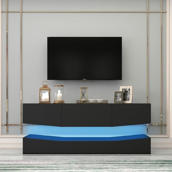 LED TV Stand for 55 in. TV with Upper And Lower Wall， 3-drawers