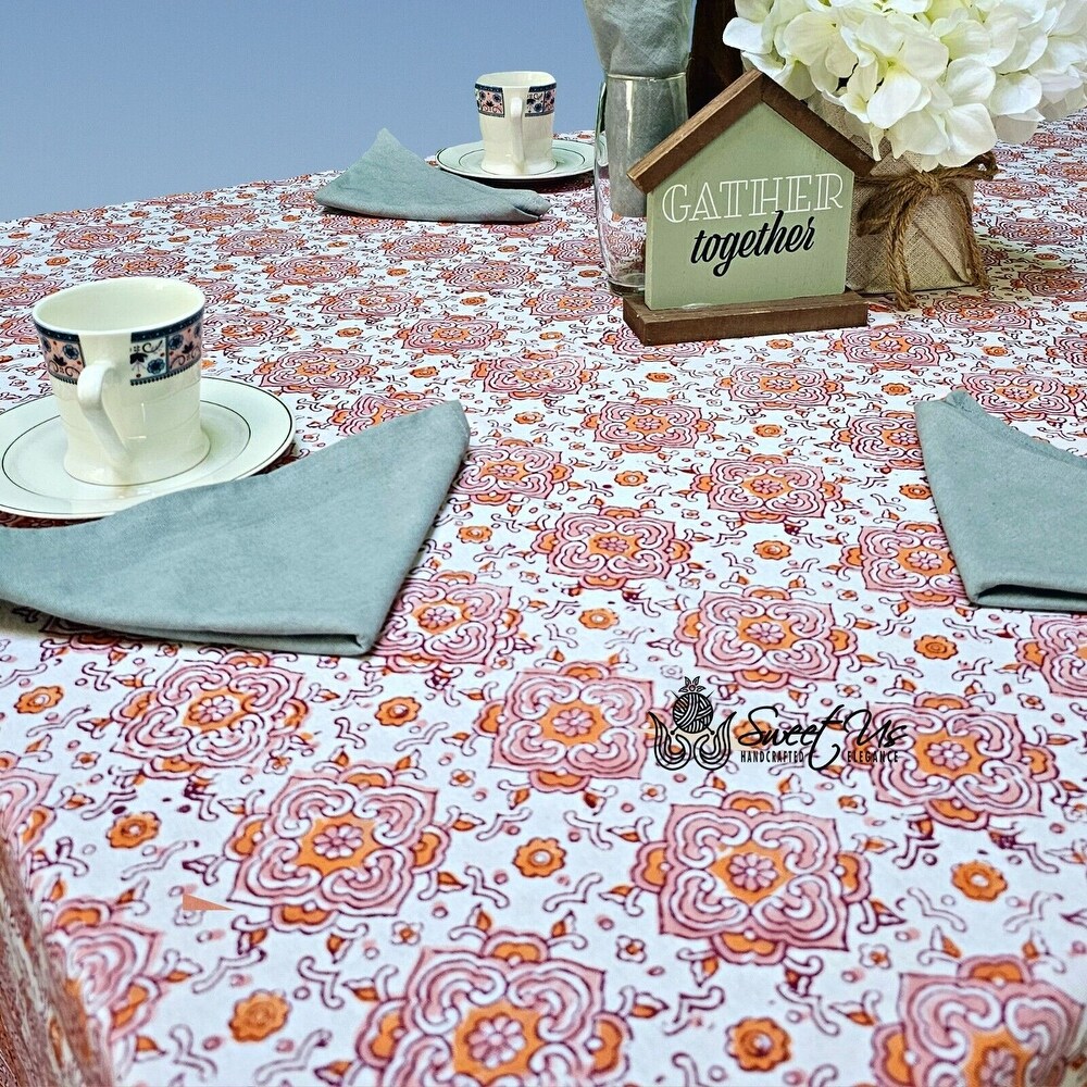 Cotton Pristine Floral Diamonds Tablecloth Rectangle