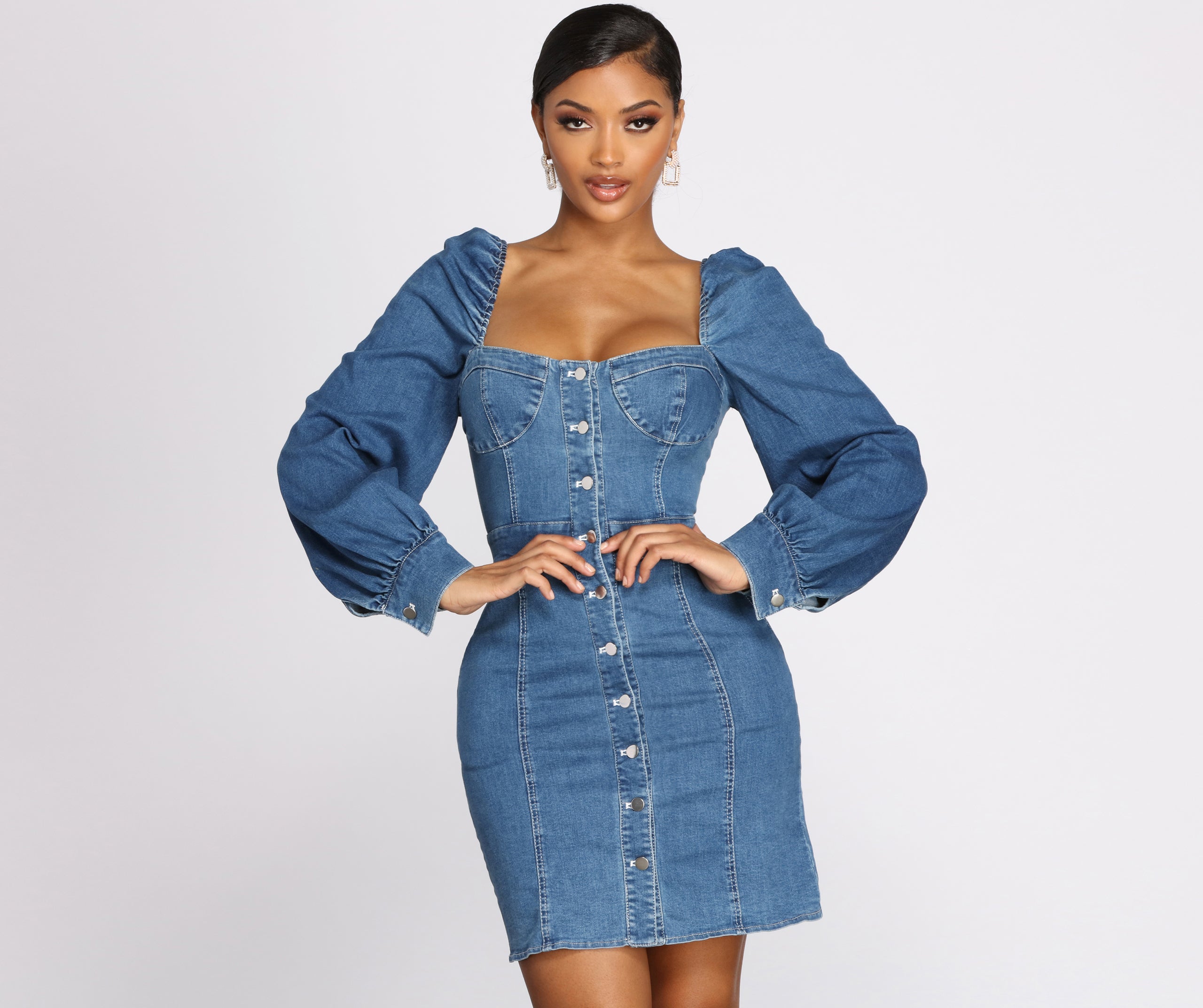 Dreamy In Denim Button Front Mini Dress