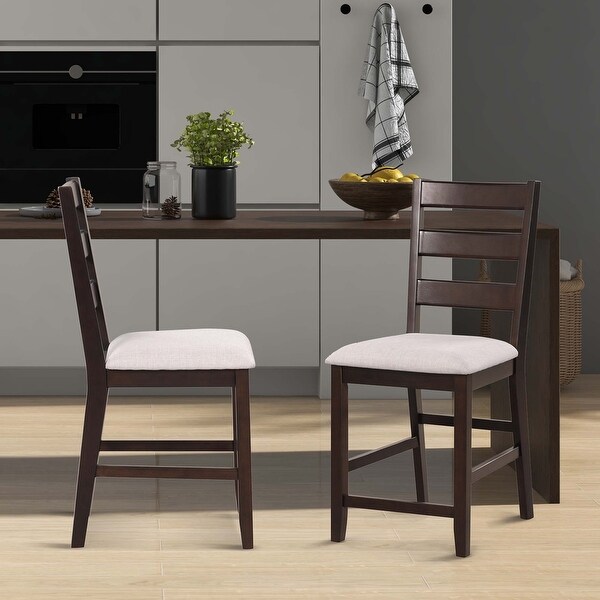 Costway Set of 2 Upholstered Bar Stools 24'' Rubber Wood Dining Chairs - See Details