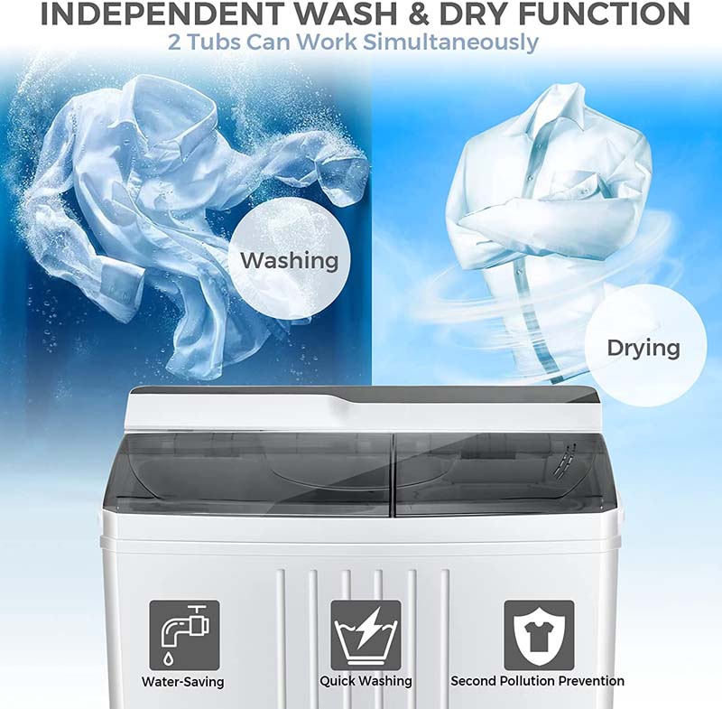 21 LBS Portable Washing Machine with Drain Pump, Twin Tub Top Load Washer Dryer Combo for RV Apartment